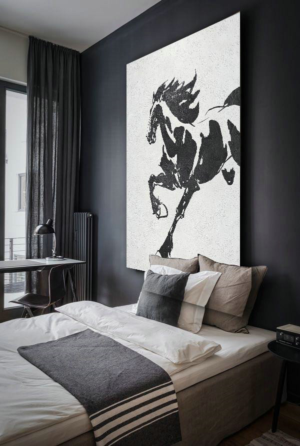 Acrylic Painting Canvas Art,Black And White Minimal Painting On Canvas - Extra Large Artwork
